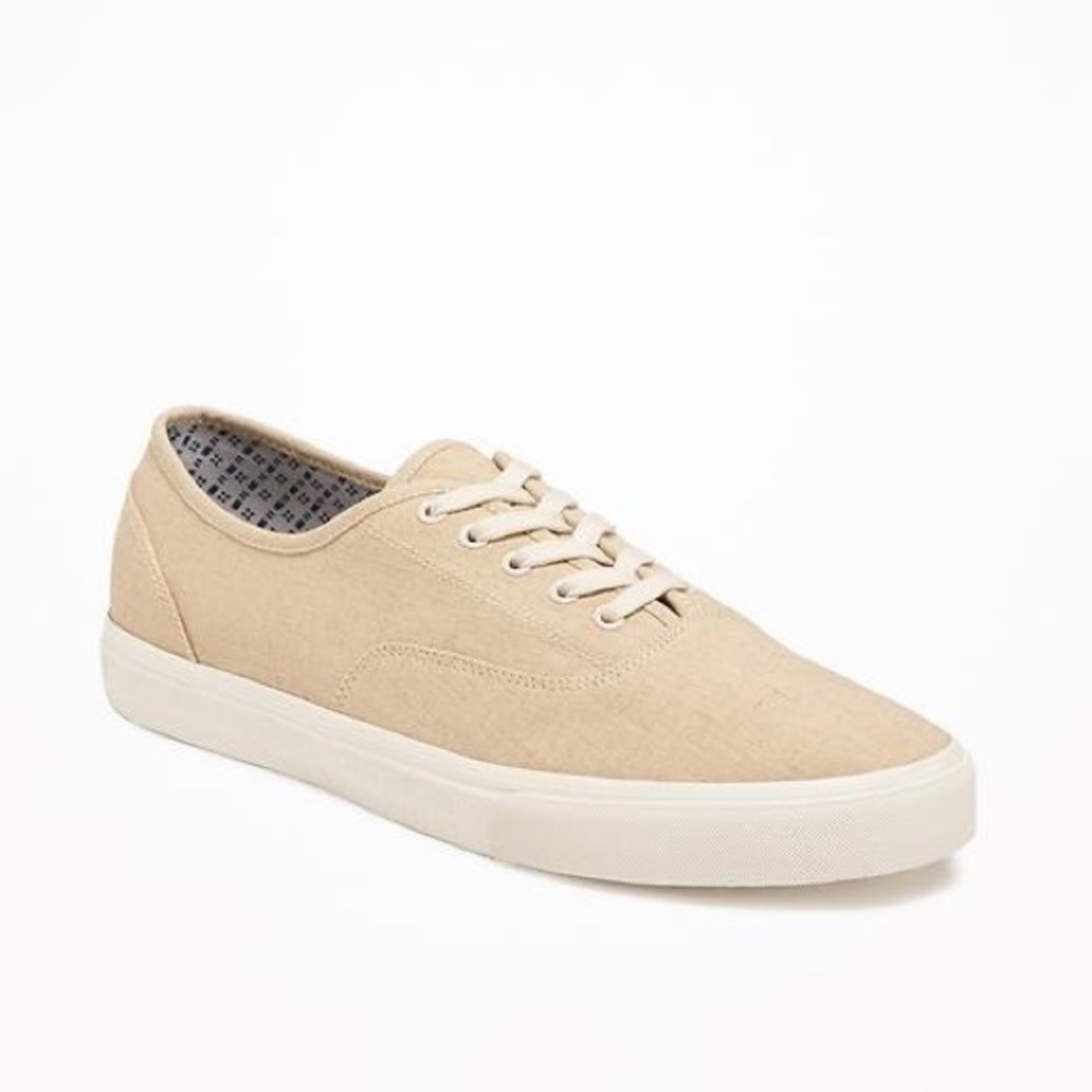 Old Navy Men's Size 9 Linen Lace-Up Sneakers Natural Beige White Low-Top